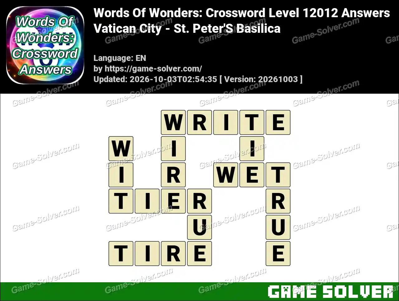 Words Of Wonders: Crossword Level 12012 Answers – Vatican City – St. Peter’S Basilica